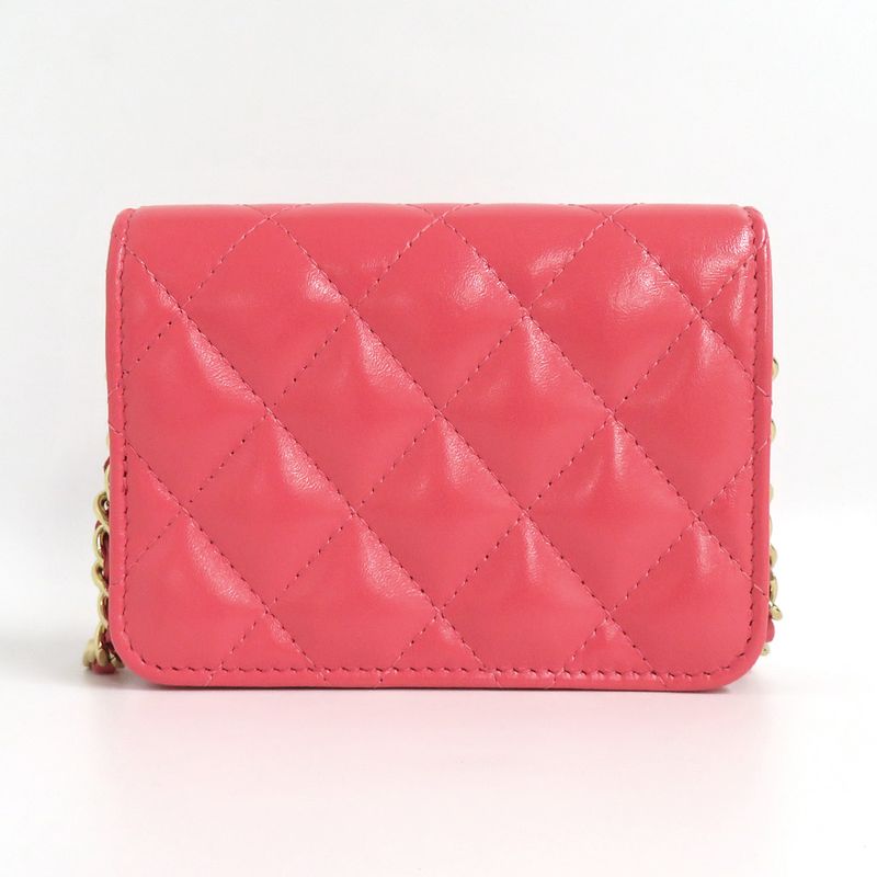 Chanel Matelasse Chain Pochette Salmon Pink Cd0204 Gold Hardware Cuff
