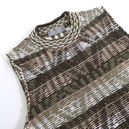 DIOR Christian DIOR Homme 383m636at544 100% Cotton Woven Pattern Crewneck Knit Vest Khaki L