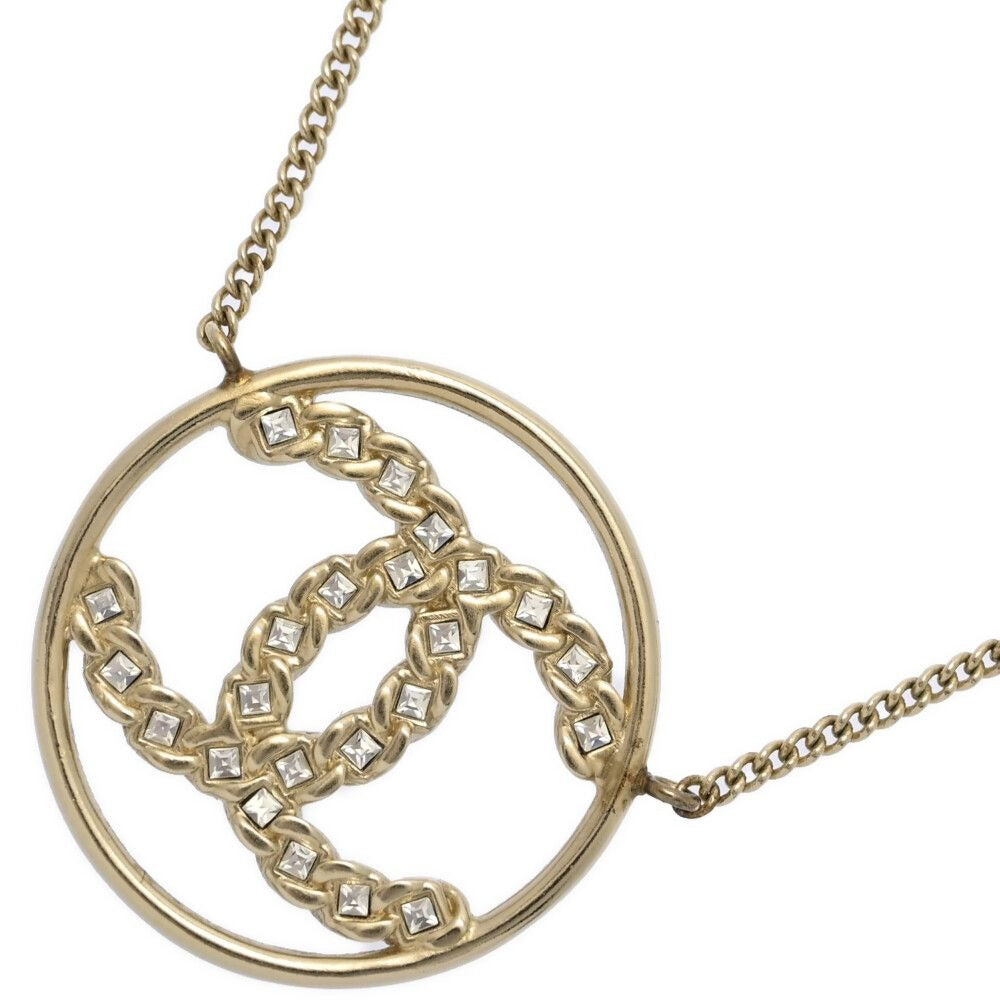 Chanel CC Logo Rhinestone Costume Necklace Pendant Alloy