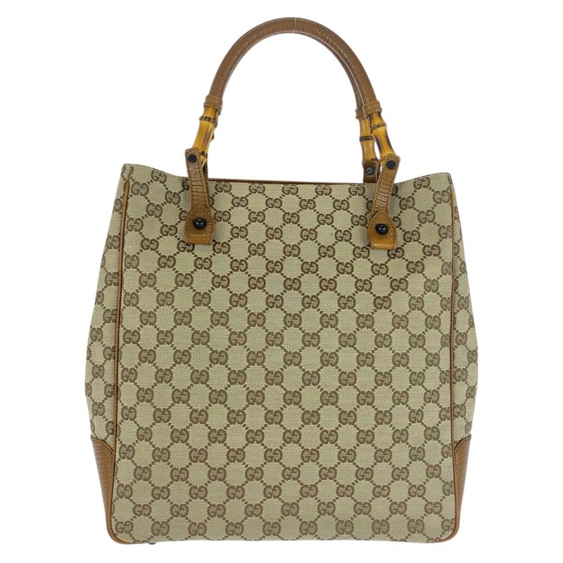 Gucci Bamboo Beige Brown Black Hardware GG Canvas 112530 Tote Bag Shoulder Bag