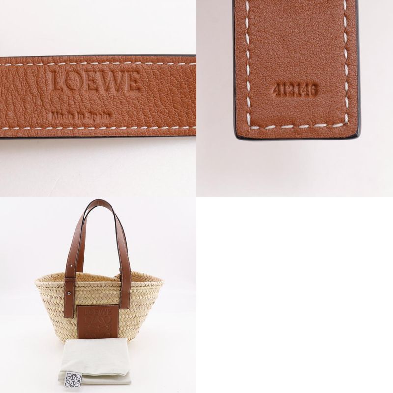 Loewe Basket Bag Small Bag Raffia X Leather Brown Women's Tote Bag
