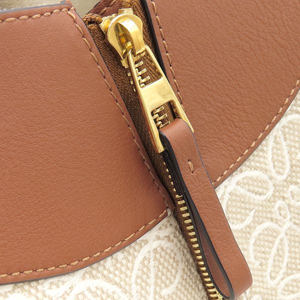 Loewe 2way Bag Hammock Bag Small Leather Jacquard Cotton Ecru and Tan Gold