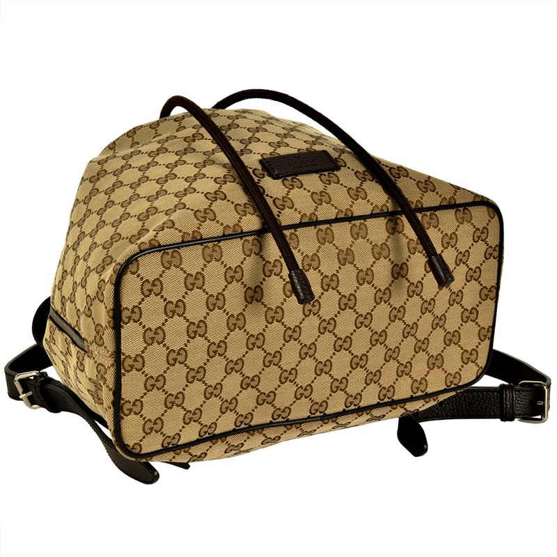 Gucci Backpack GG Canvas Leather Beige Silver Hardware Drawstring Shape