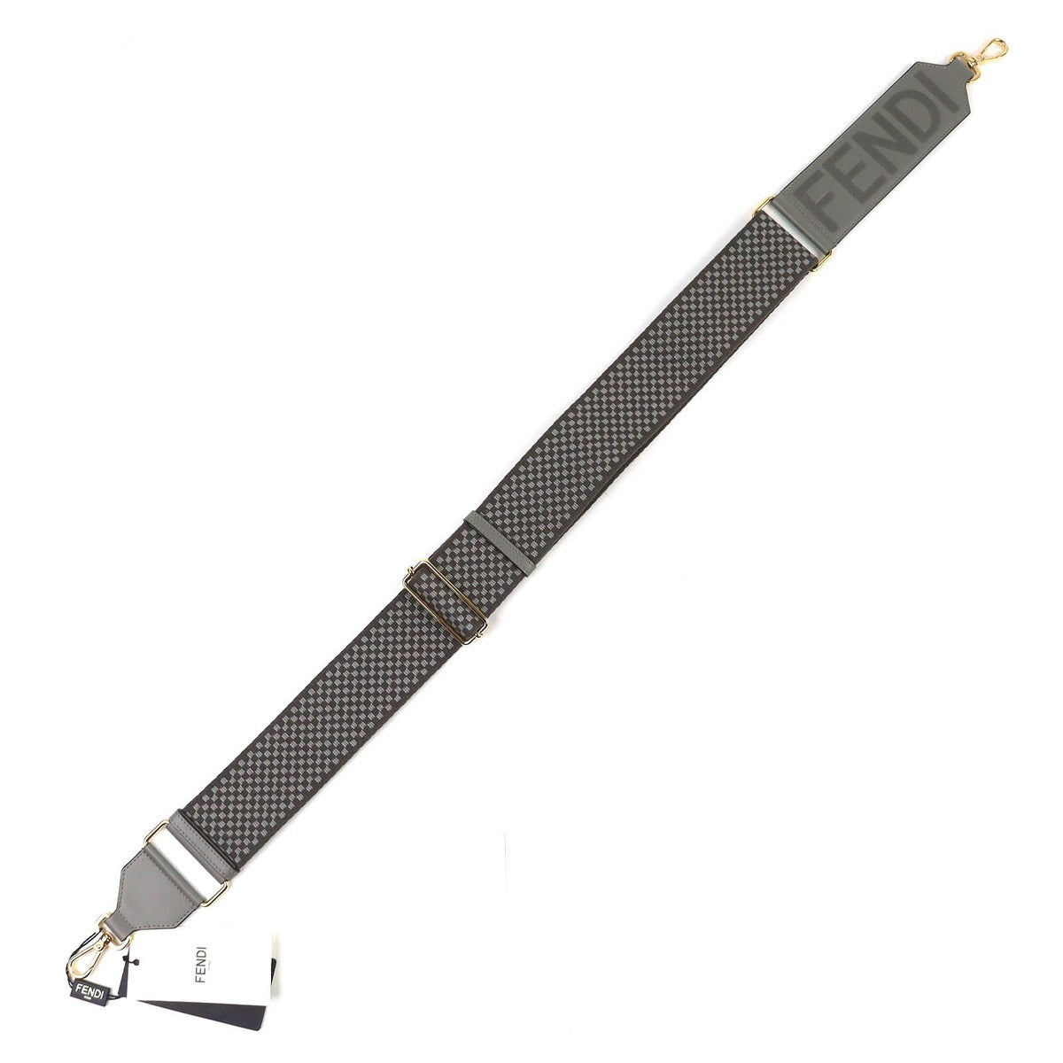 Fendi Strap Canvas Leather Logo Checkered Pattern Shoulder Gray — view 2