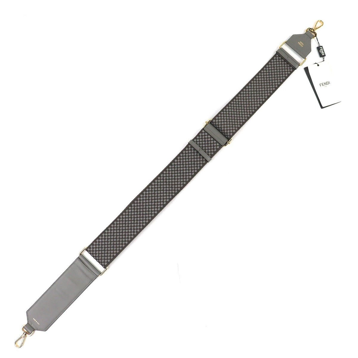 Fendi Strap Canvas Leather Logo Checkered Pattern Shoulder Gray — view 3