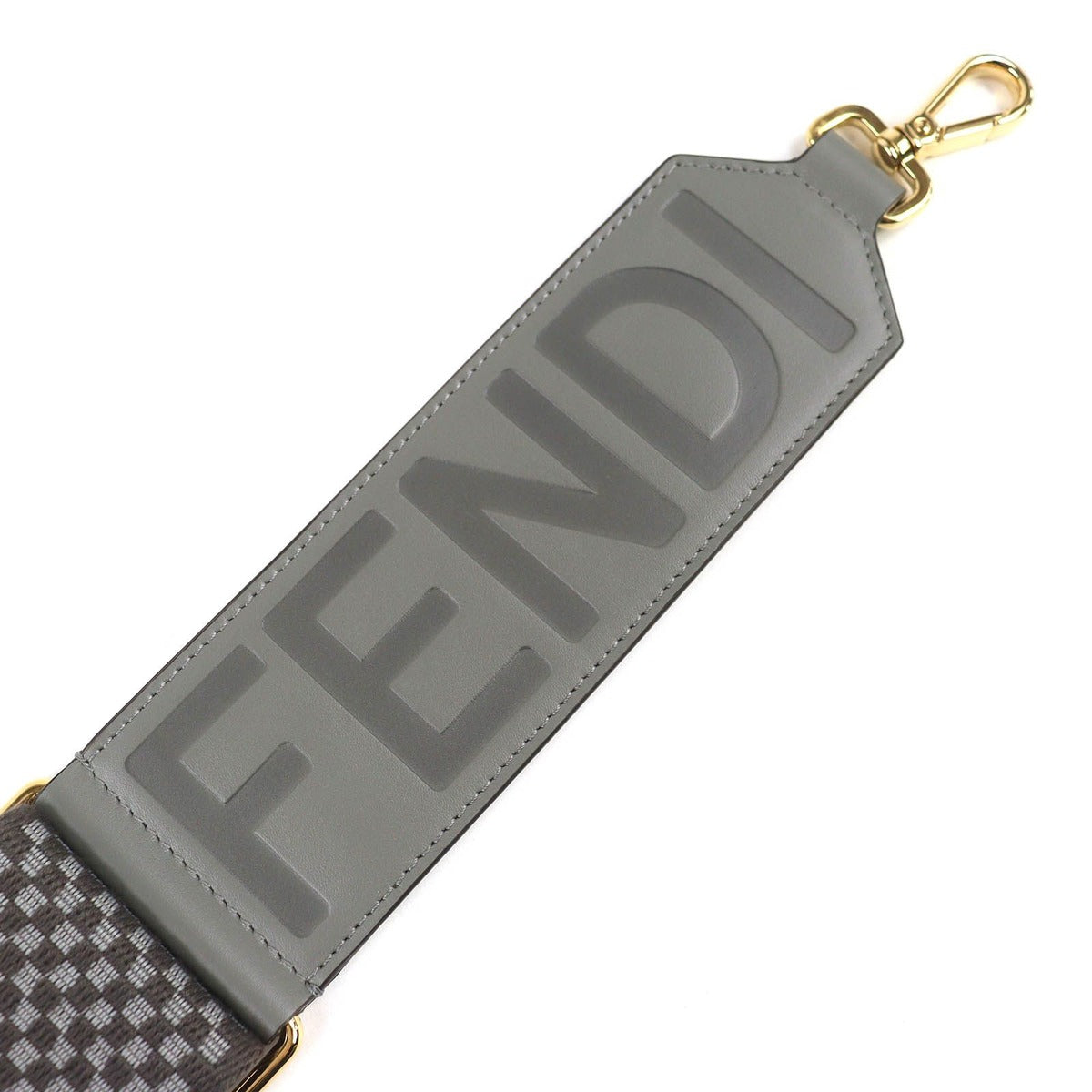 Fendi Strap Canvas Leather Logo Checkered Pattern Shoulder Gray — view 5
