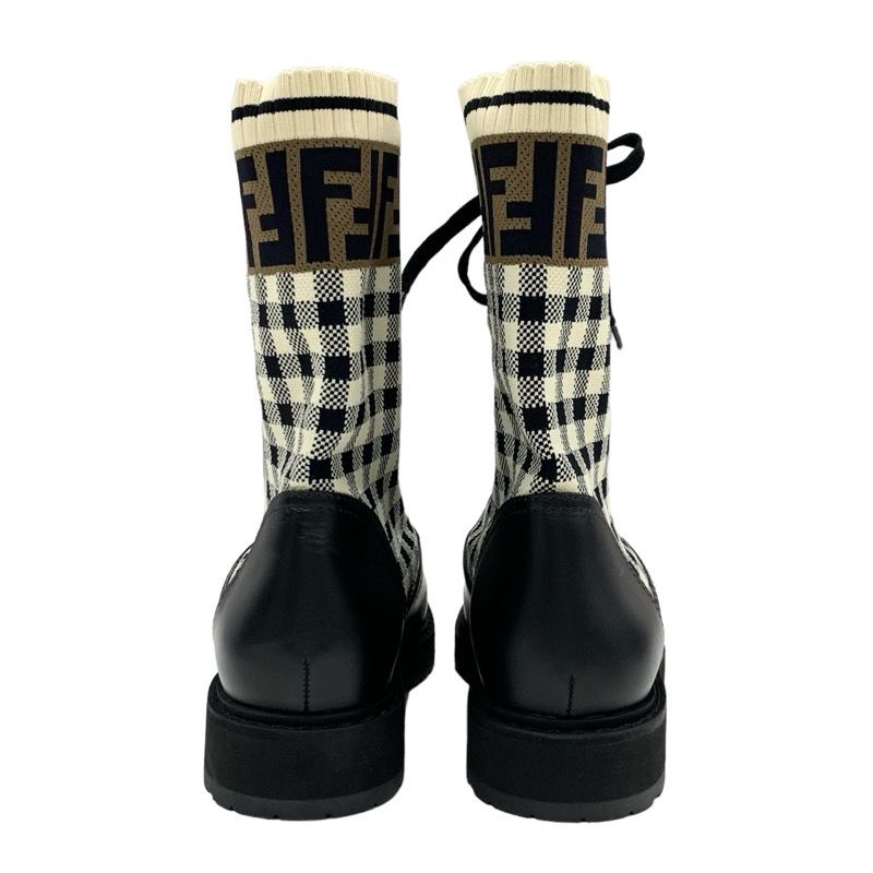 Fendi Rococo Boots Short Boots Shoes Leather Fabric Black Ivory Brown Zucca