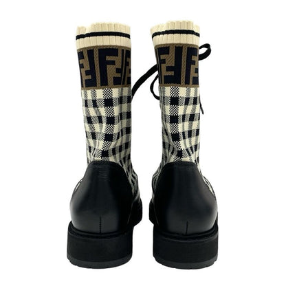 Fendi Rococo Boots Short Boots Shoes Leather Fabric Black Ivory Brown Zucca