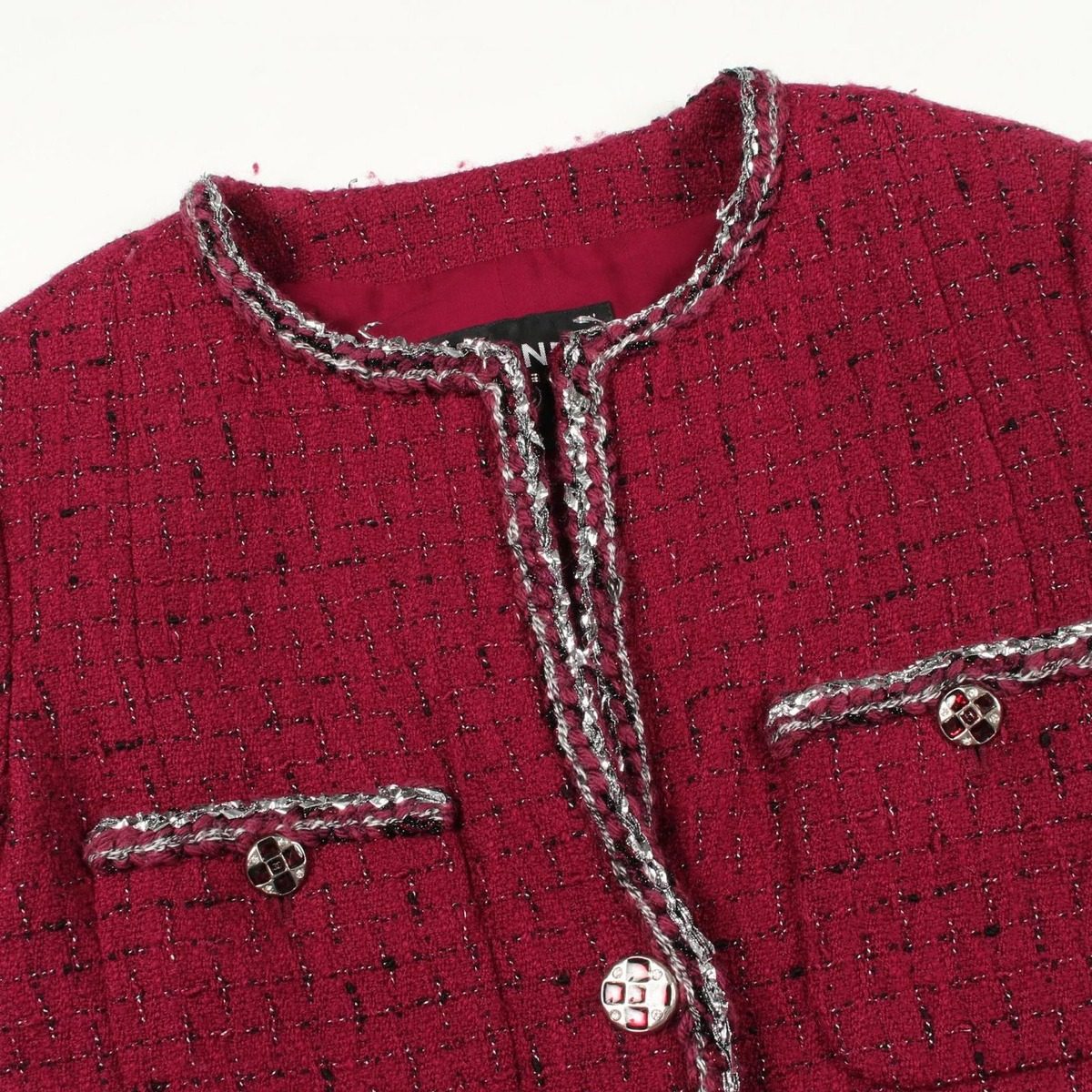 Chanel Collarless Jacket CC Logo Button Tweed Wool — view 10