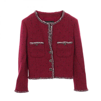Chanel Collarless Jacket CC Logo Button Tweed Wool