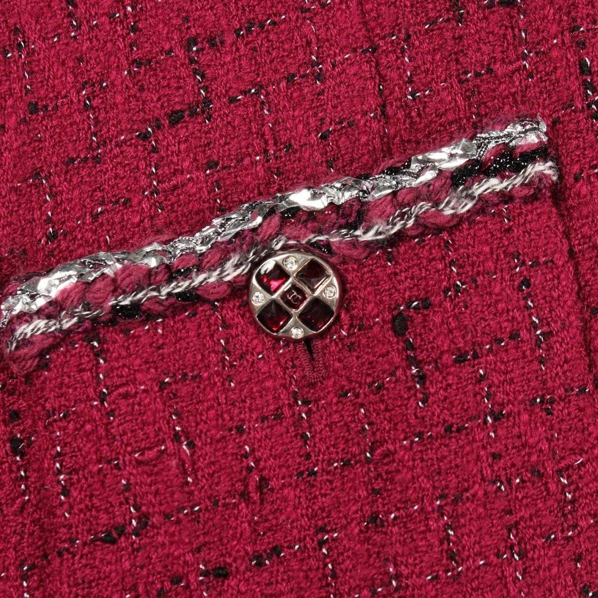 Chanel Collarless Jacket CC Logo Button Tweed Wool — view 12