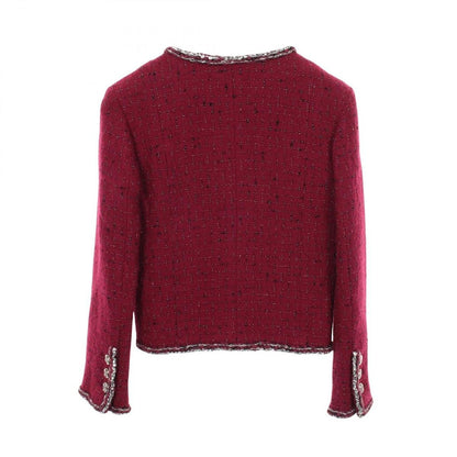 Chanel Collarless Jacket CC Logo Button Tweed Wool — view 2