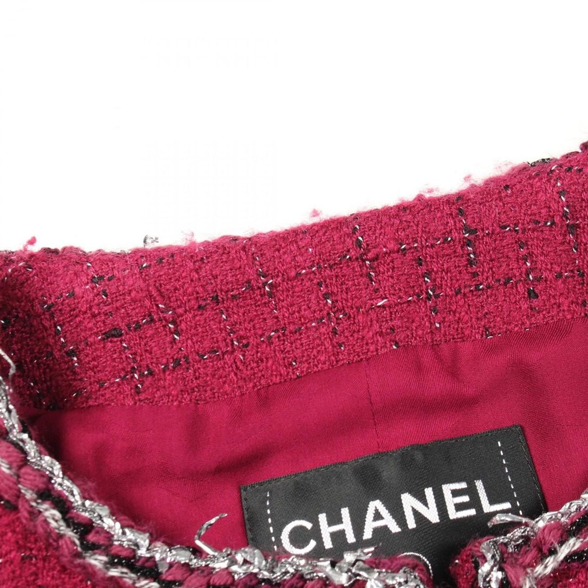 Chanel Collarless Jacket CC Logo Button Tweed Wool — view 7