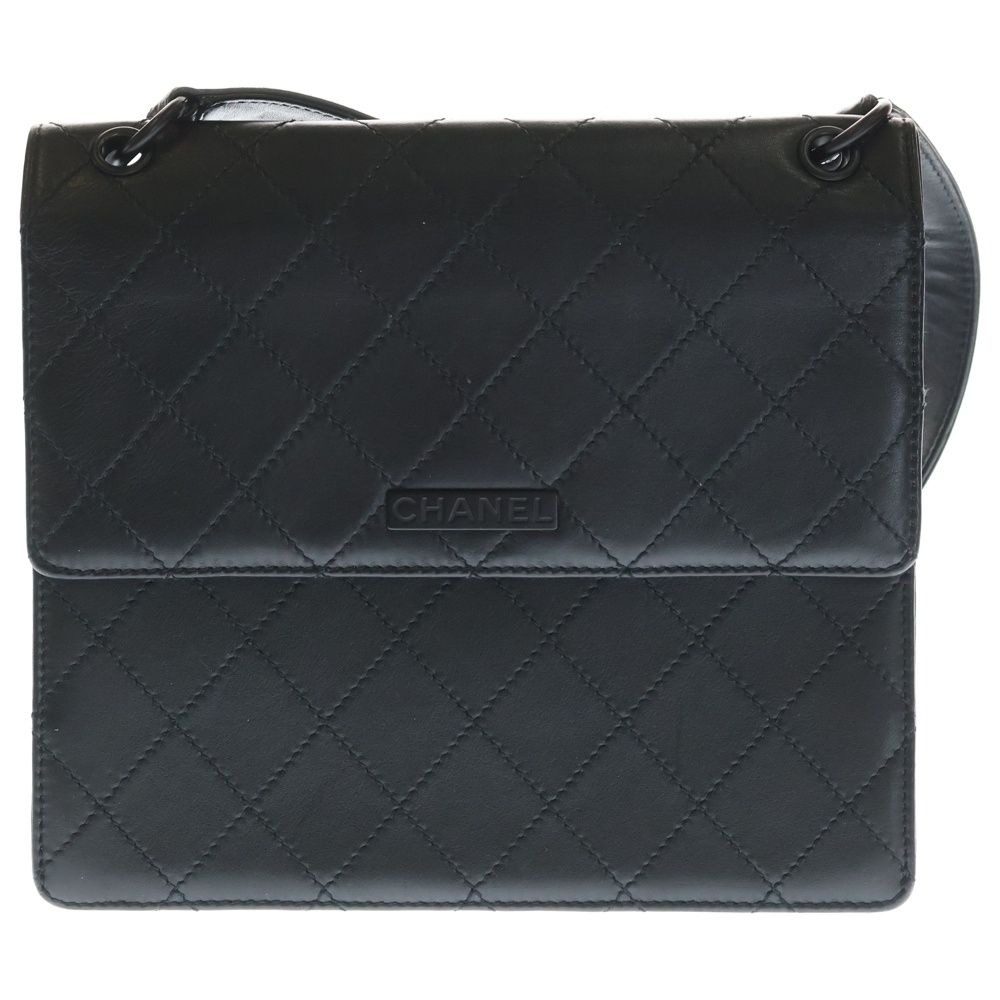 Chanel Quilted Logo Plate Leather Shoulder Bag Black No 5