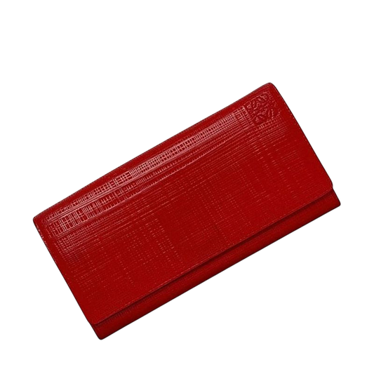 Loewe Bifold Long Wallet Red Linen 10188k98 Wallet Excellent Condition Leather
