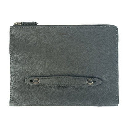 Fendi Clutch Bag Selleria 7 M0225 Gray Silver Hardware Leather Second