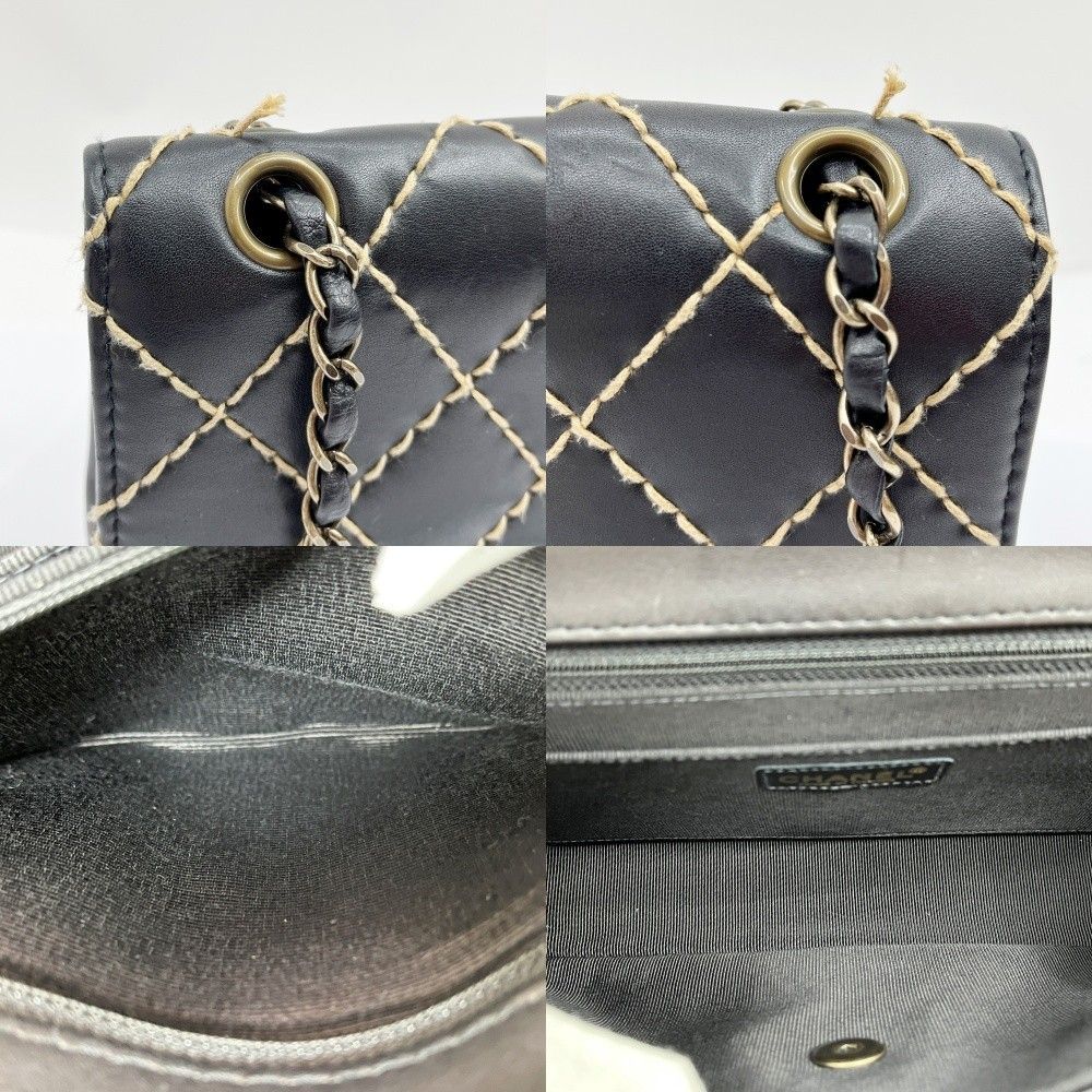 Chanel Matelasse Wild Stitch Shoulder Bag W Chain Black X Ivory