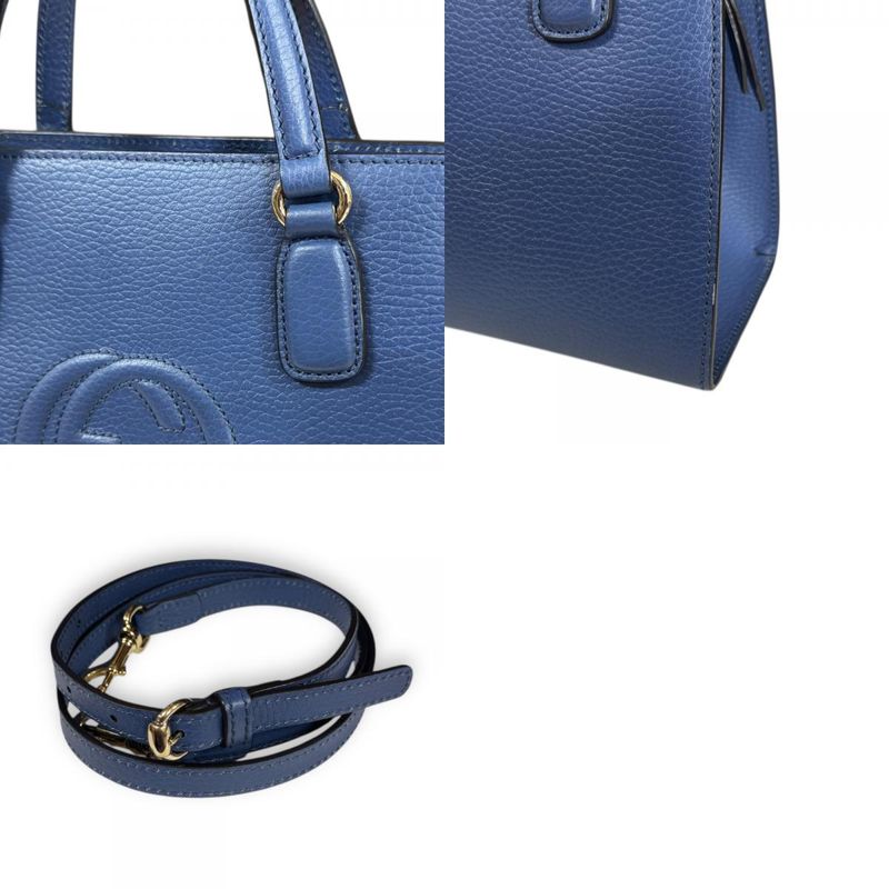 Gucci Outlet Interlocking G Soho Shoulder Bag Leather 607722 Blue Women's Gucci