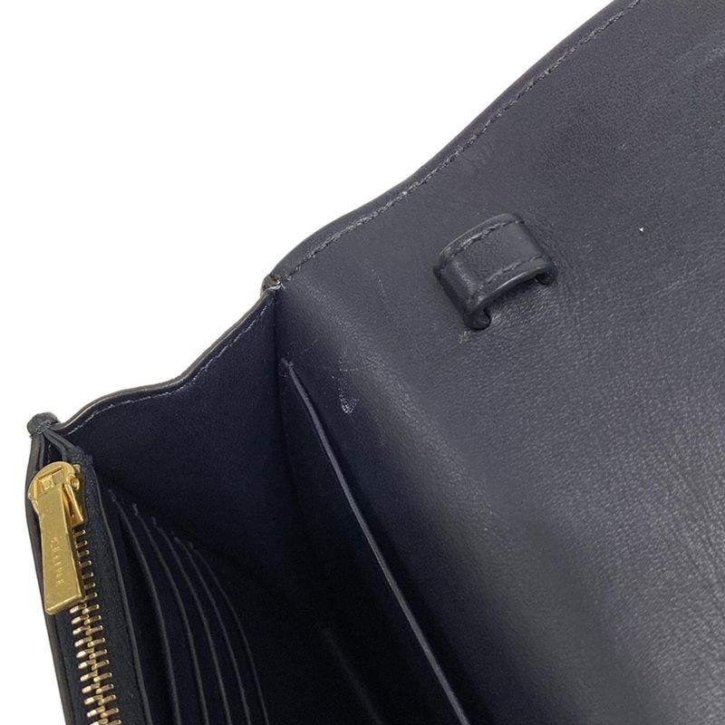 Celine Flamed Evening Clutch Dark Navy And Bordeaux Chain Shoulder/2way Leather