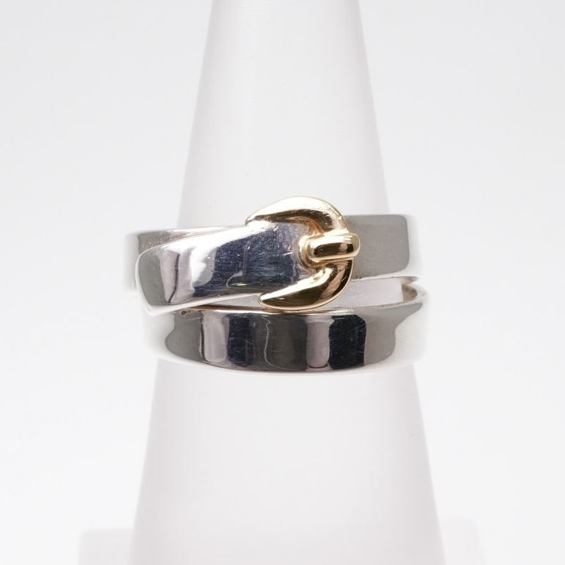 Hermes Double Tour Ring AU 750 AG 925 Silver Belt Combination Antique