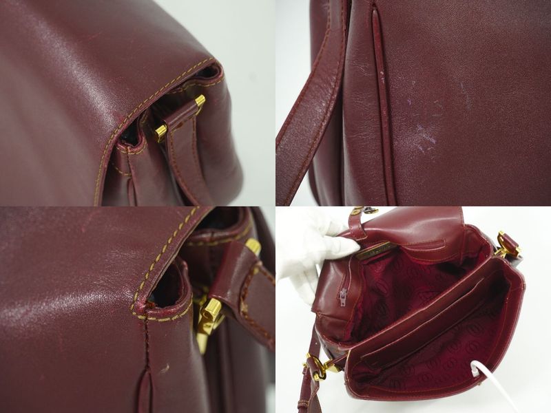 Authentic Cartier Must Line Shoulder Bag Pochette Leather Bordeaux Must Line