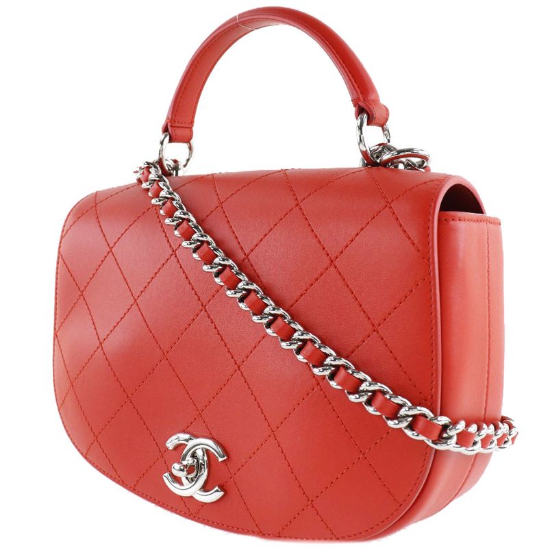Chanel Chain Shoulder Matelasse 2WAY Calf Red Ladies Shoulder Bag