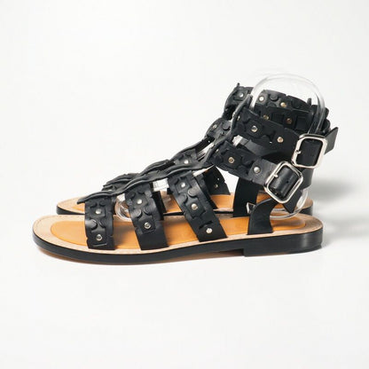 Loewe Sandals Size 43 Gladiator Sandals Shoes Leather Black Made In