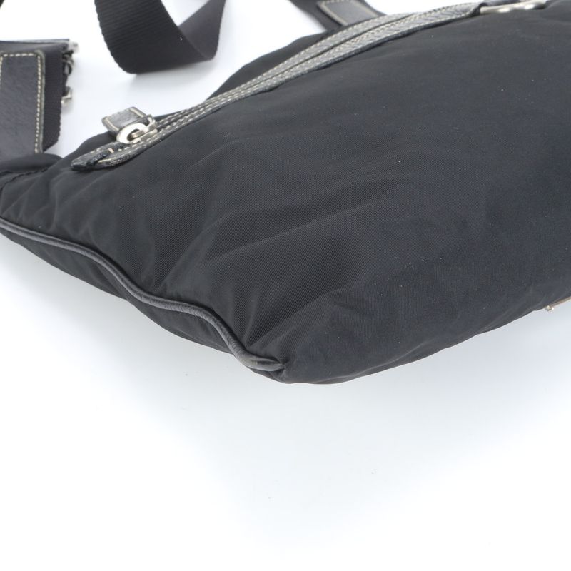 Prada Tessuto Nylon Triangle Logo Leather X Nylon Shoulder Bag Crossbody