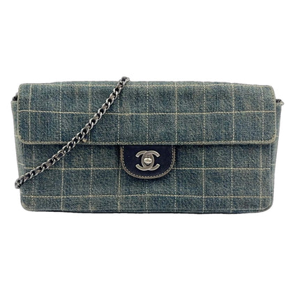 Chanel Choco Bar Chain Shoulder Bag Denim Navy Silver
