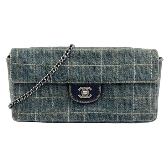 Chanel Choco Bar Chain Shoulder Bag Denim Navy Silver