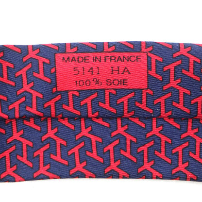 Hermes 100% Silk Marine/rouge Clavat H Motif All-over Pattern Tie Made In