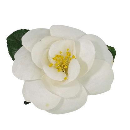 Authentic Chanel Camellia Corsage Brooch Nylon White Green Camellia Accessories