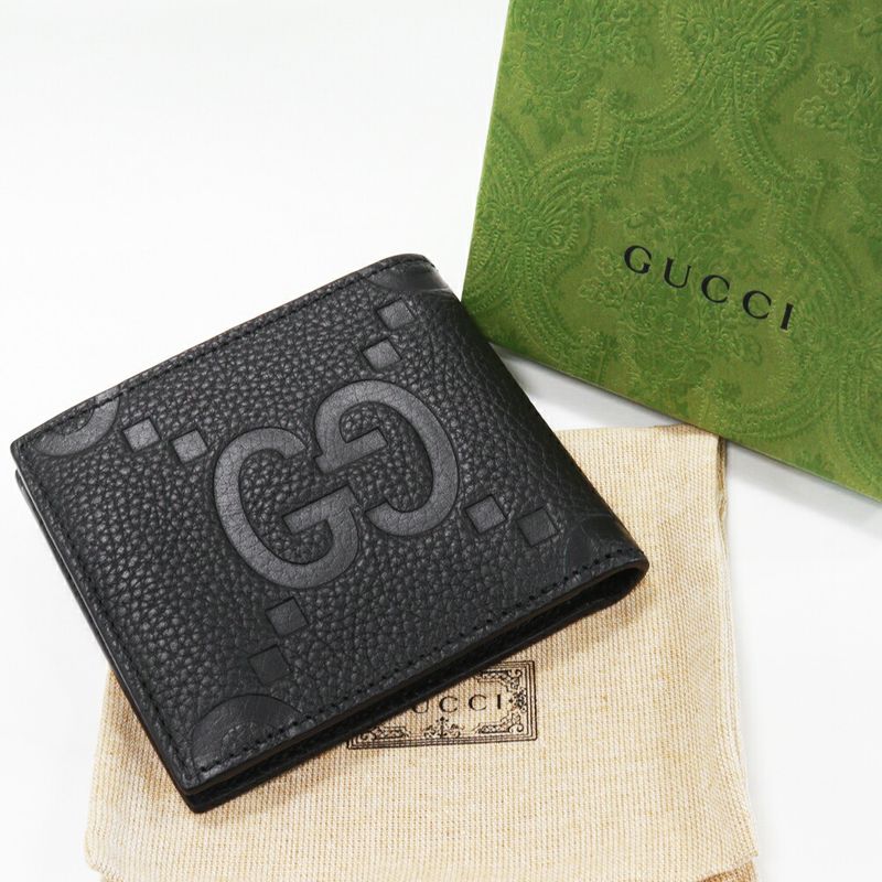 Gucci Bifold Wallet With Coin Purse Jumbo GG Coin Wallet Calf Black 739479