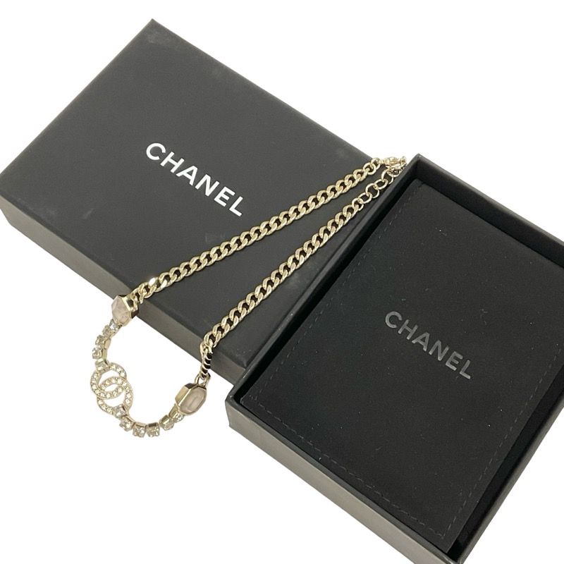 Chanel Necklace Pendant Choker Gold Coco Mark Rhinestone Chain