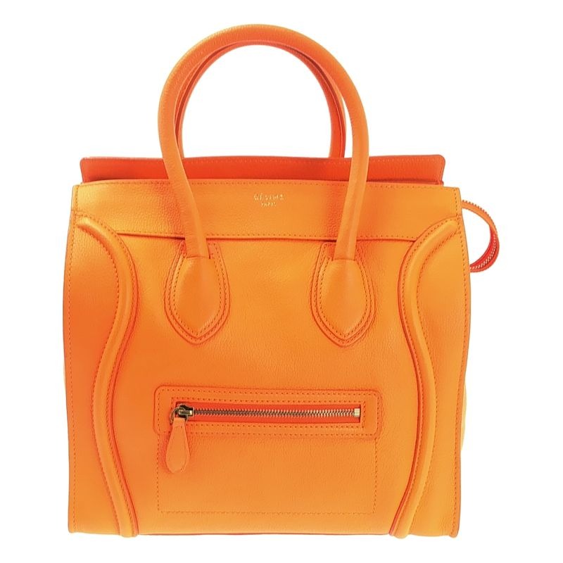 Celine Phoebe Period Luggage Mini Shopper Leather Tote Bag Orange