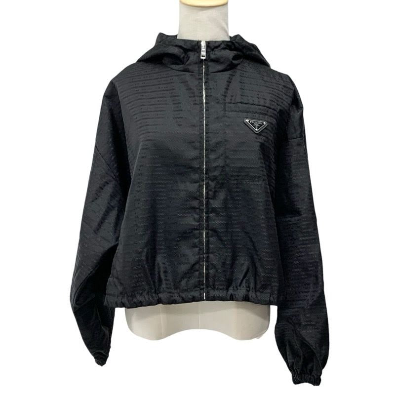 Prada Outer Black Silver Triangle Logo Short Jacket Cropped