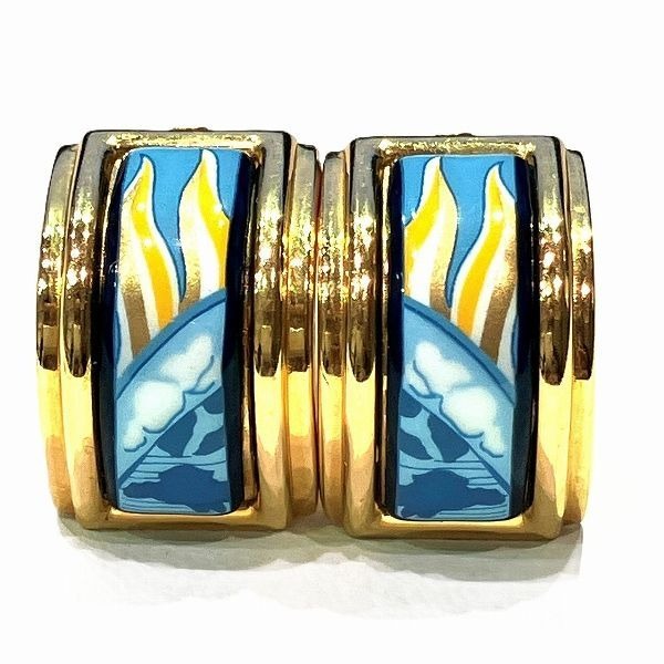 Hermes Enamel Earrings White Blue Yellow