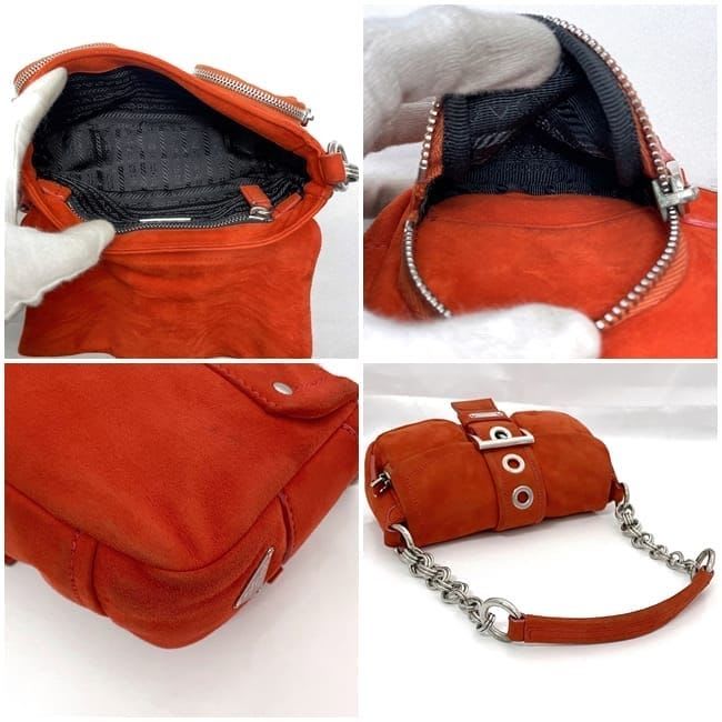 Prada Semi Shoulder Bag Orange Suede