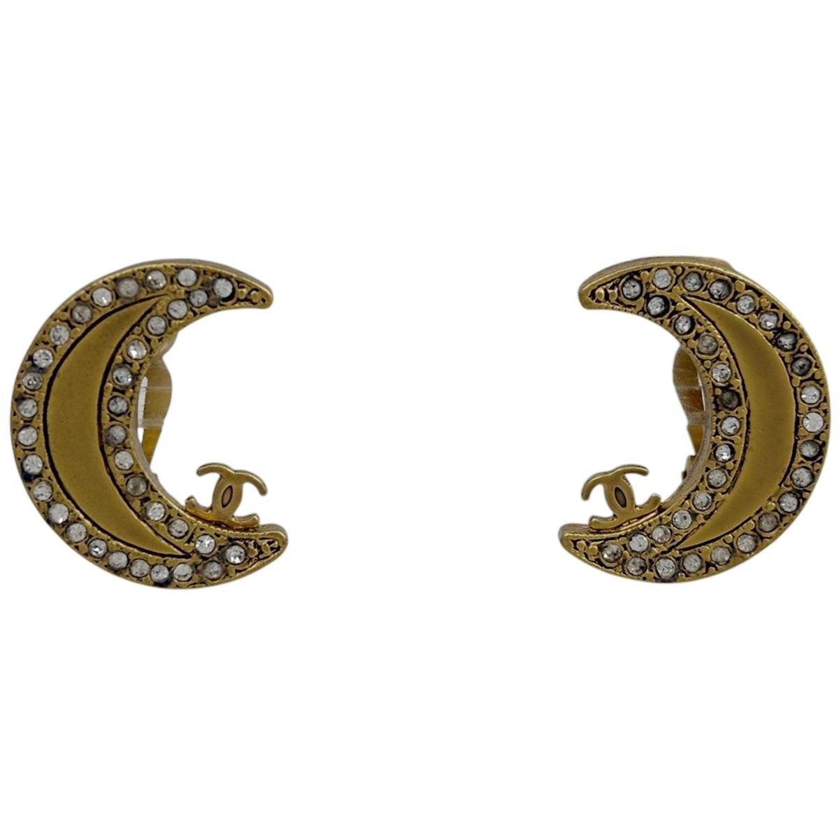 Chanel Coco Mark Rhinestone Earrings Ring Cles Centrum Moon Motif