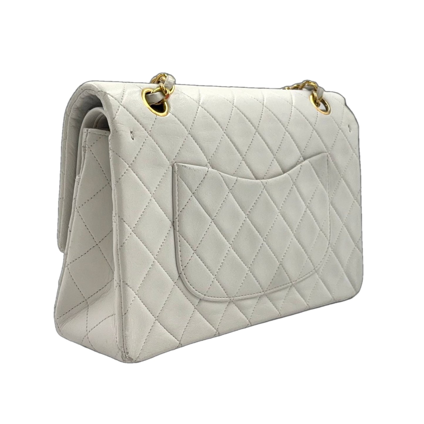 Chanel Double Flap Quilted Unknown Lambskin White Chain Shoulder Bag Gold — view 2