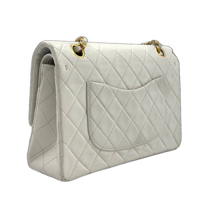Chanel Double Flap Quilted Unknown Lambskin White Chain Shoulder Bag Gold — view 2