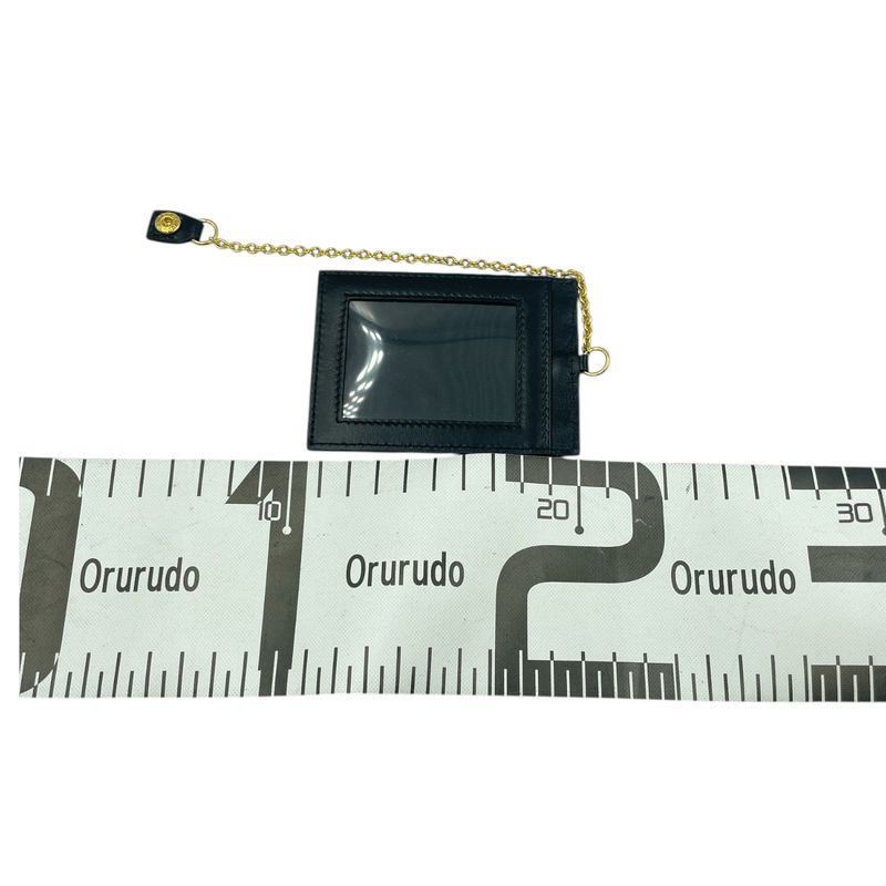 Prada Card Case Pass Case Leather Chain Logo Black