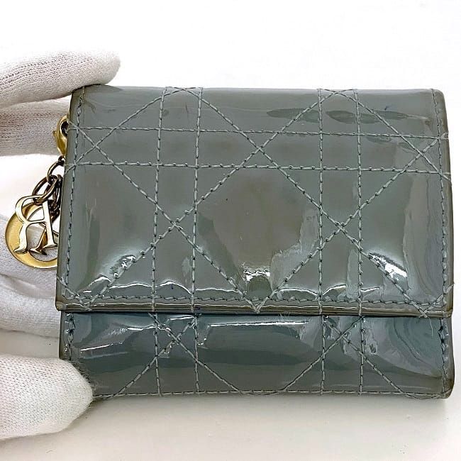 Christian Dior Trifold Wallet Gray Lady Dior Cannage