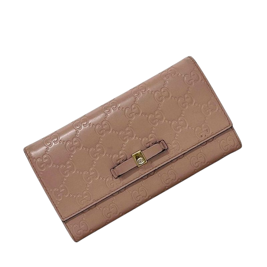Gucci Bifold Long Wallet Pink Beige Striped 388679 Wallet Leather
