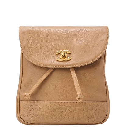Chanel Backpack Caviar Skin Triple Coco Turnlock Beige Gold Hardware Women's