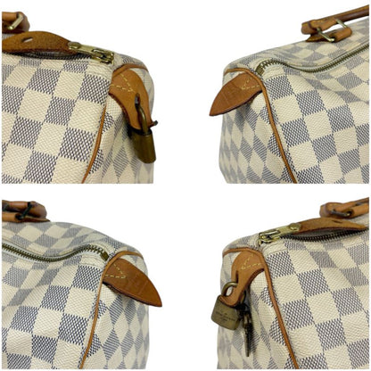 Louis Vuitton Damier Azure Speedy 35 Handbag Mini Boston Bag White Beige