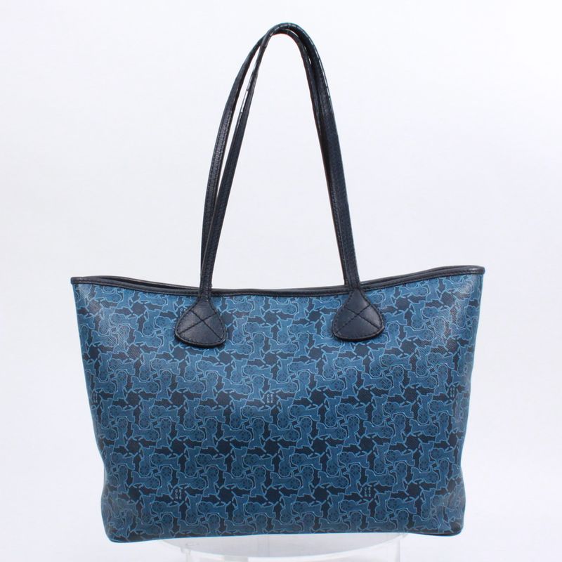 Celine Carriage Leather X PVC Blue Tote Bag Silver Sc-st-0098
