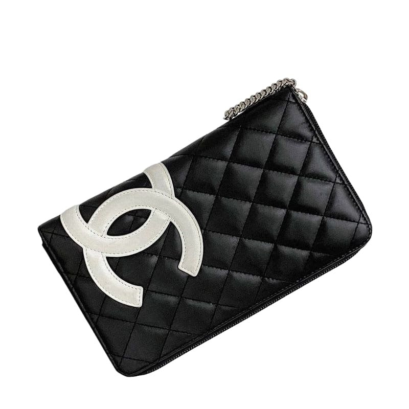 Chanel Round Zipper Long Wallet Black White