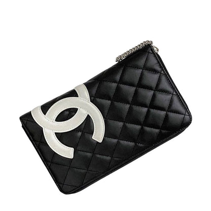 Chanel Round Zipper Long Wallet Black White