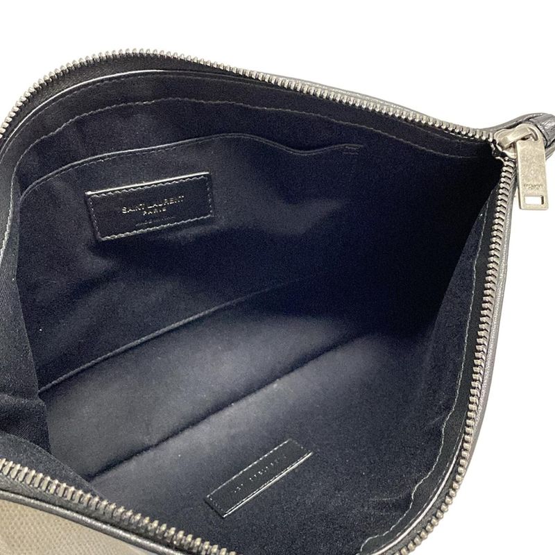 Saint Laurent Paris Clutch Bag Pouch Rive Gauche 581369 White X Black Leather